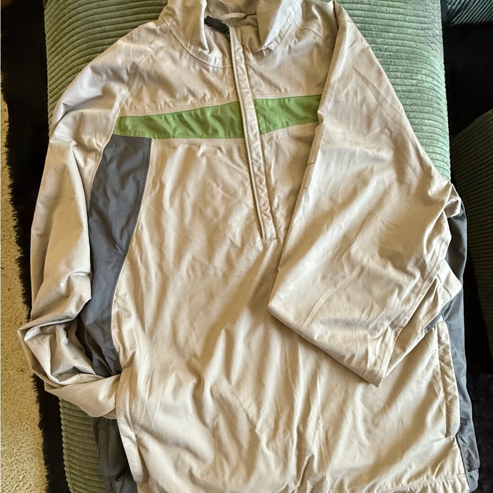 Beige Pullover with Green Stripe